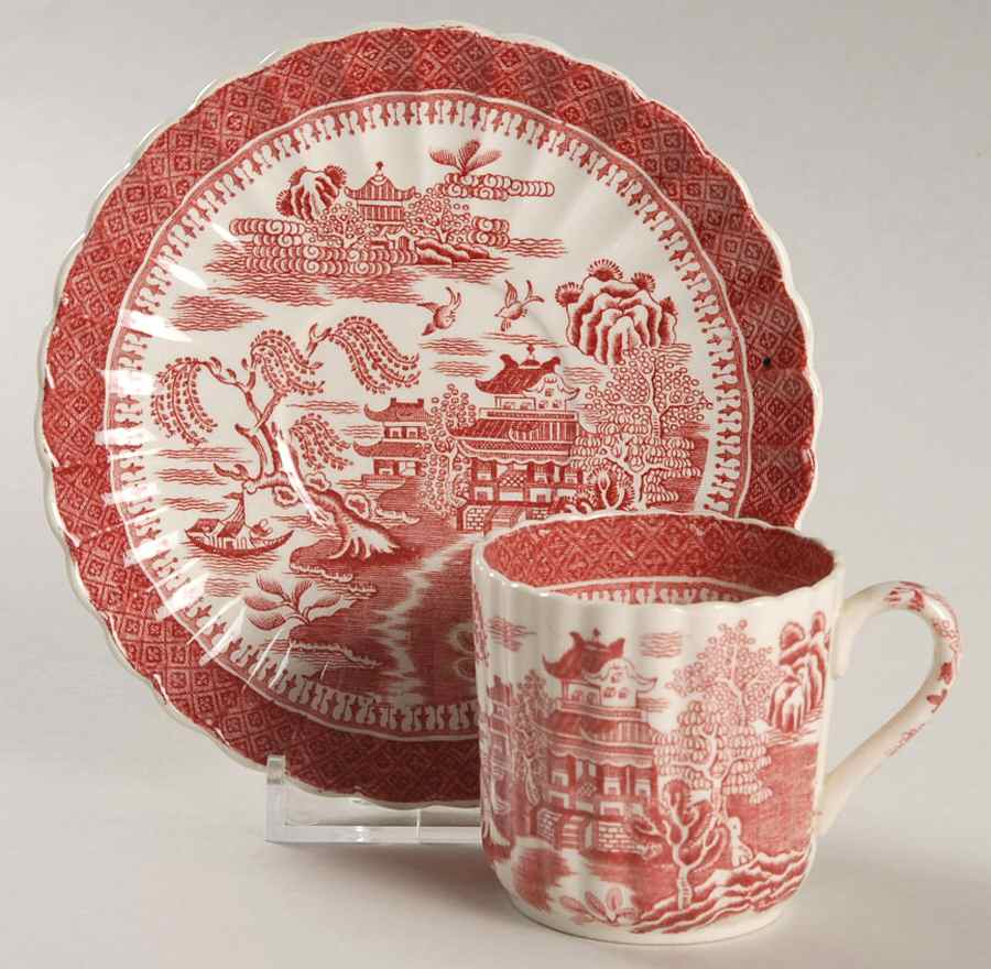 Mandarin Pink (Chelsea, No Trim) Flat Demitasse Cup & Saucer Set by Spode-1