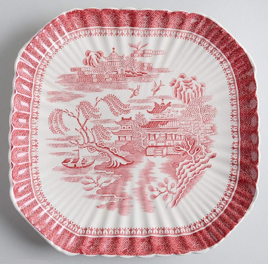 Mandarin Pink (Chelsea, No Trim) Square Cake Plate by Spode-1
