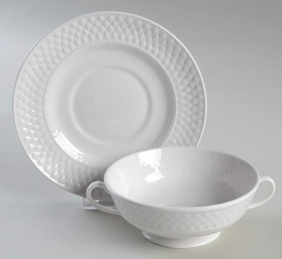 Mansard (Bone) Footed Cream Soup Bowl & Saucer Set by Spode-1
