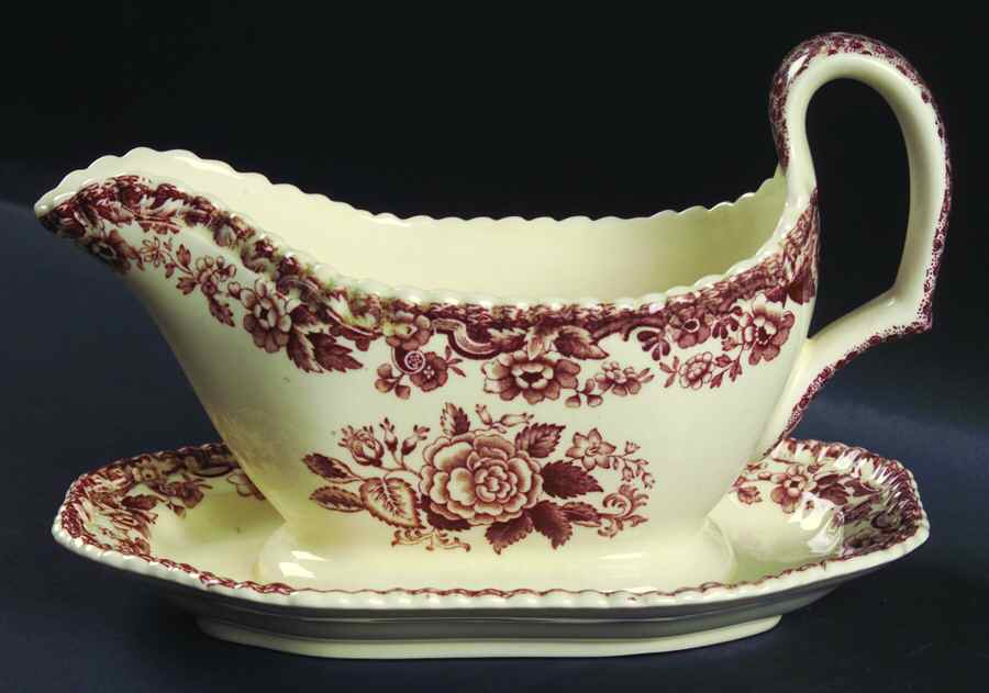 Marina Brown Gravy Boat with Attached Underplate by Spode-1