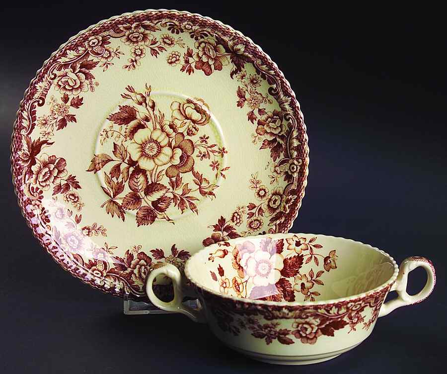 Marina Brown Flat Cream Soup Bowl & Saucer Set by Spode-1