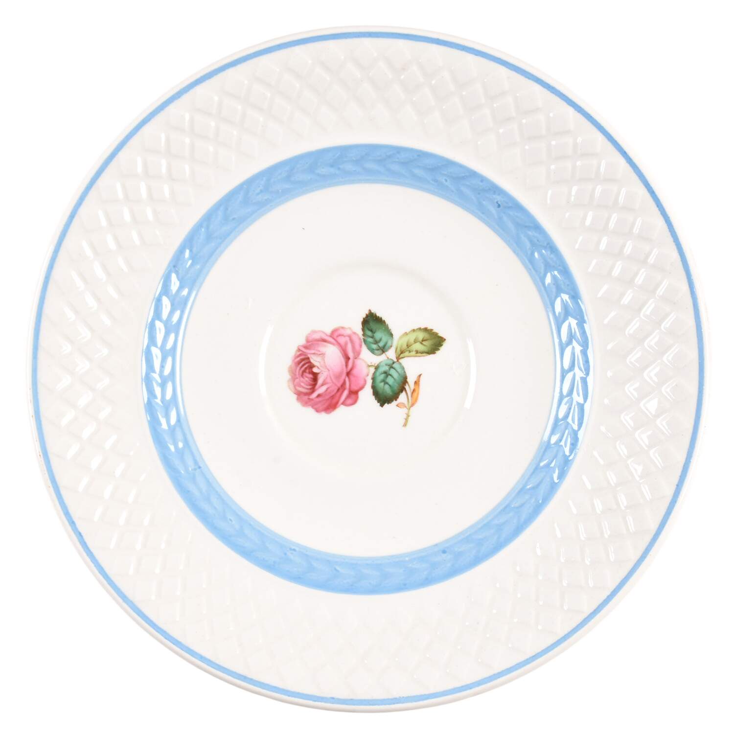 Mansard Rose Blue Laurel Band Saucer by Spode-1