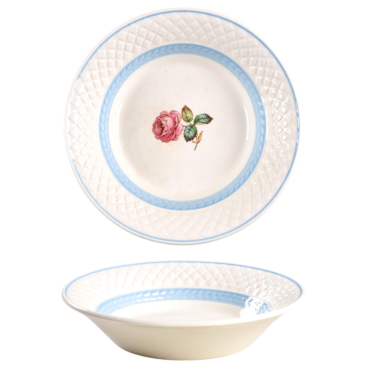 Mansard Rose Blue Laurel Band Fruit/Dessert (Sauce) Bowl by Spode-1