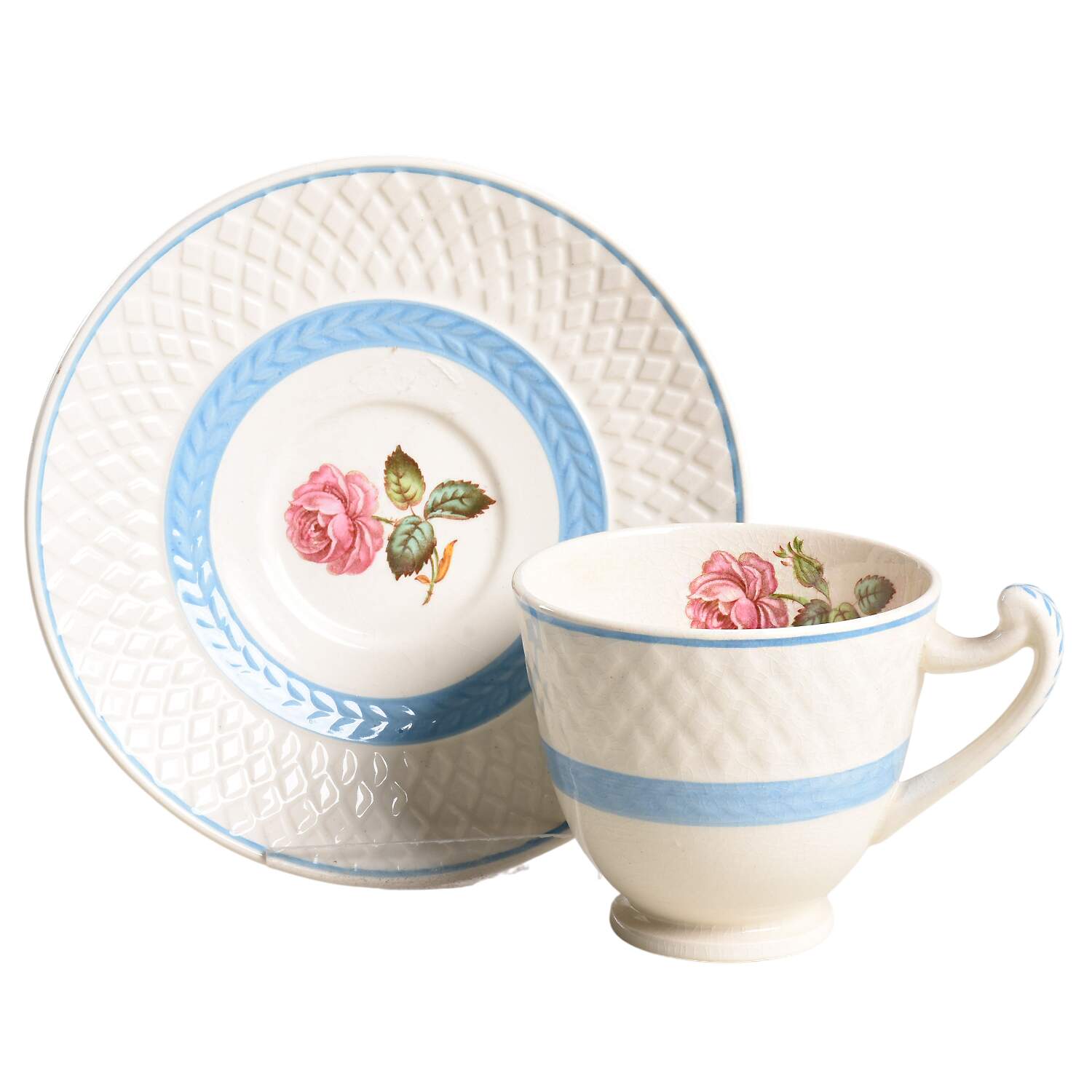 Mansard Rose Blue Laurel Band Footed Demitasse Cup & Saucer Set by Spode-1
