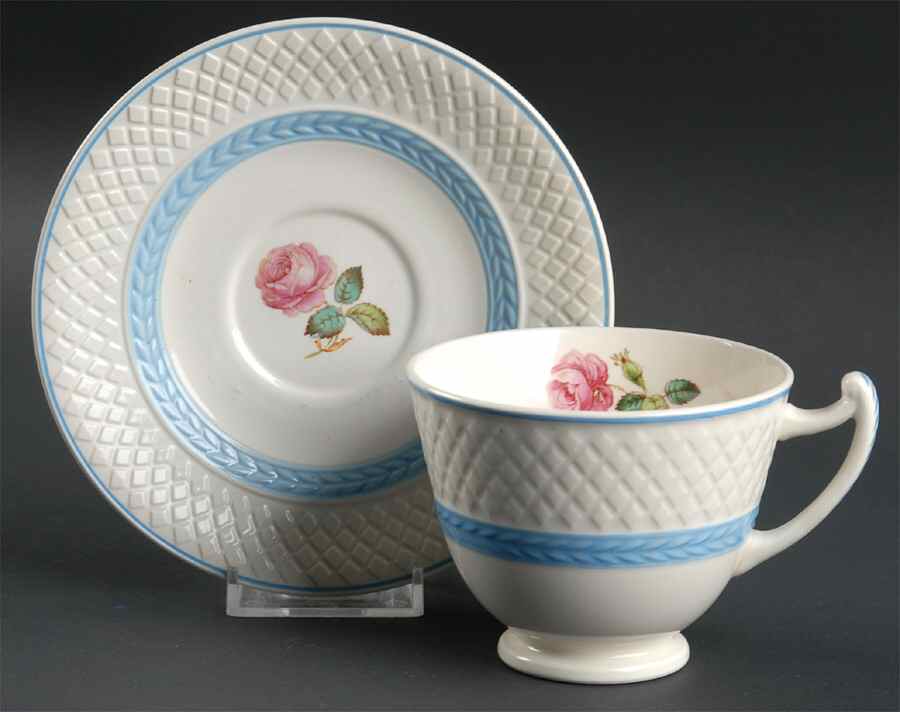 Mansard Rose Blue Laurel Band Footed Cup & Saucer Set by Spode-1