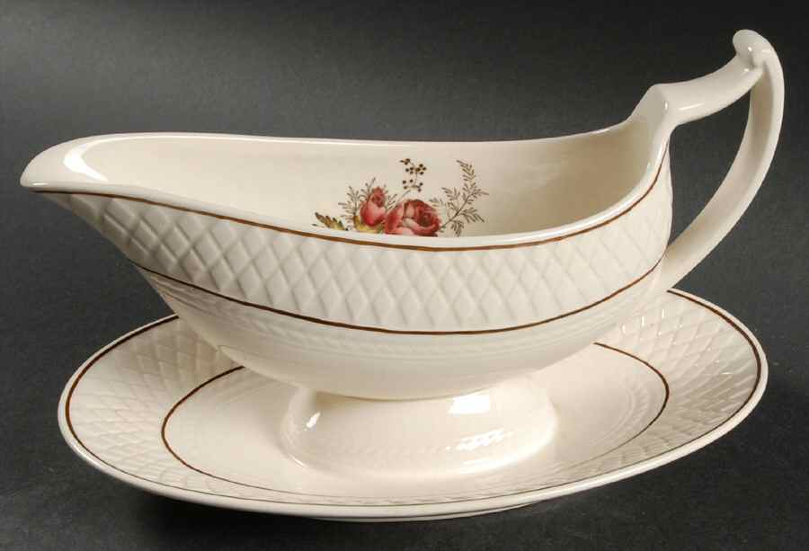 Mansard Rose Red Gravy Boat with Attached Underplate by Spode-1
