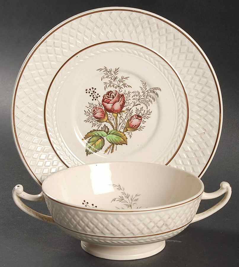 Mansard Rose Red Footed Cream Soup Bowl & Saucer Set by Spode-1