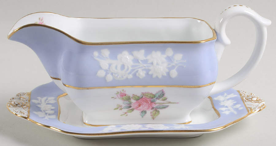 Maritime Rose Blue Gravy Boat with Attached Underplate by Spode-1