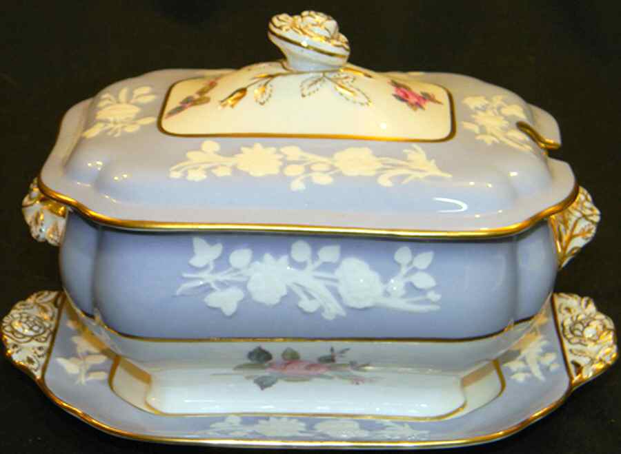Maritime Rose Blue Gravy Boat & Lid w/Underplate by Spode-1