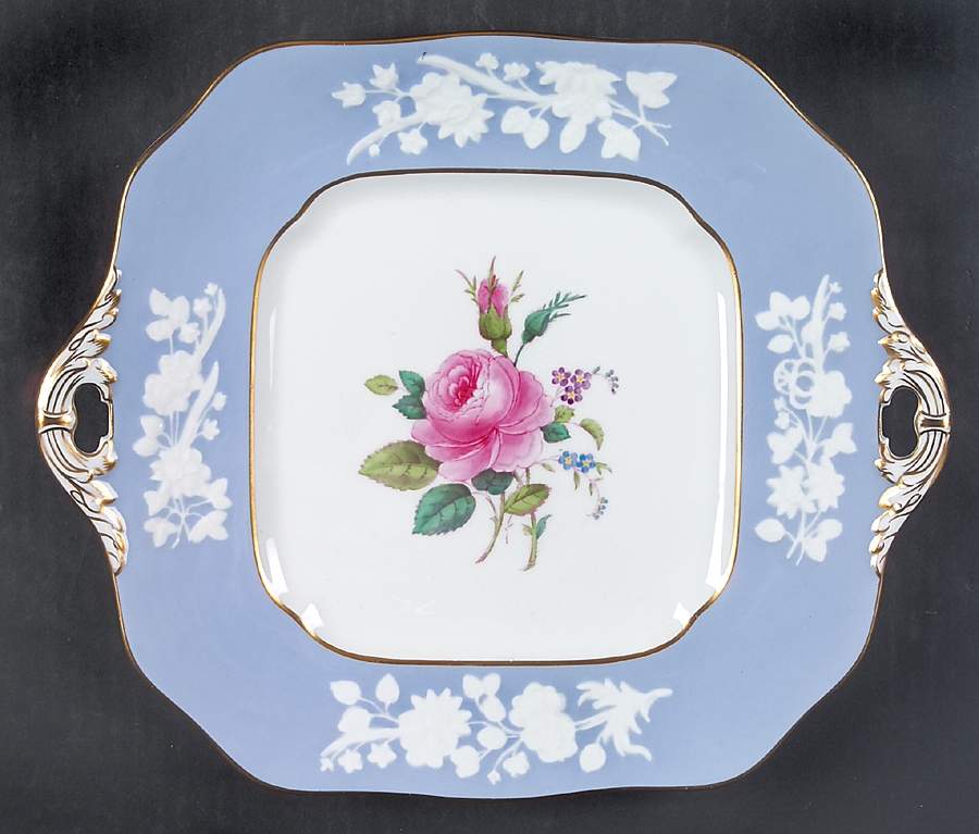 Maritime Rose Blue Square Handled Cake Plate by Spode-1