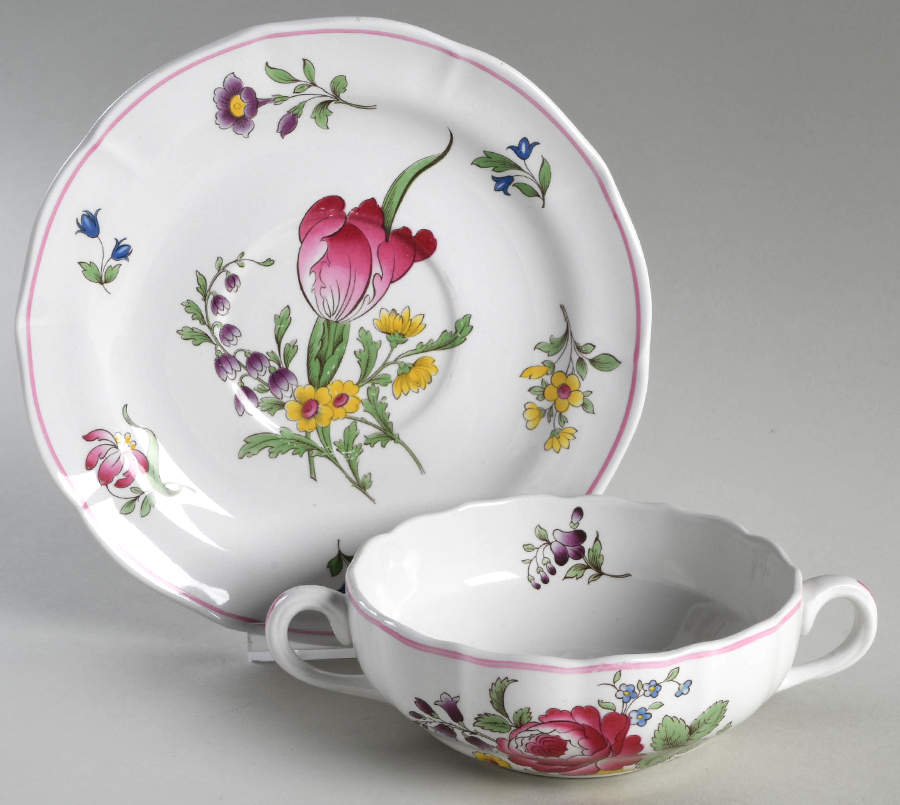 Marlborough Sprays Flat Cream Soup Bowl & Saucer Set by Spode-1