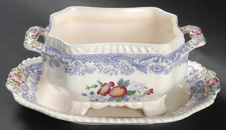 Mayflower Sauce Boat with Attached Underplate No Lid by Spode-1