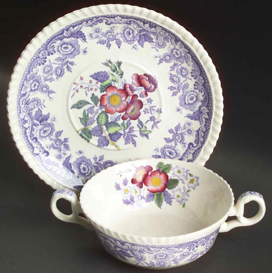 Mayflower Flat Cream Soup Bowl & Saucer Set by Spode-1