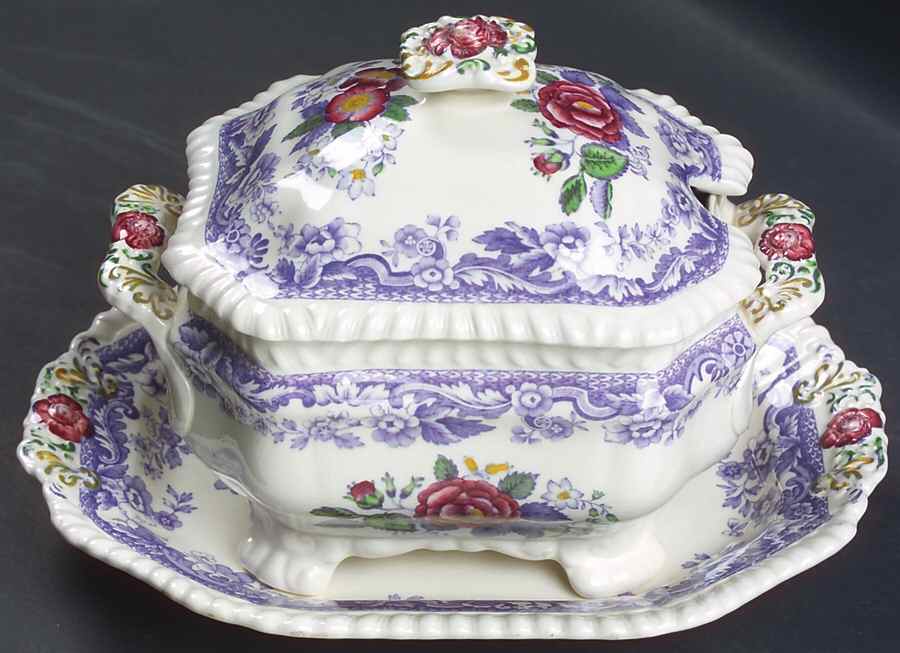 Mayflower Sauce Boat & Lid with Underplate by Spode-1