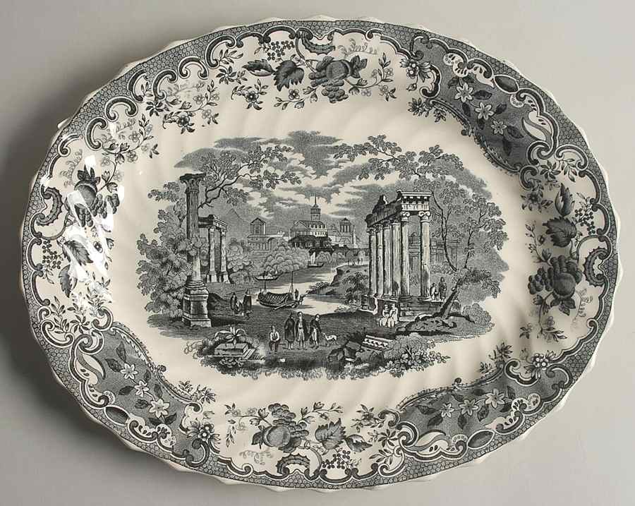 May Black 13" Oval Serving Platter by Spode-1