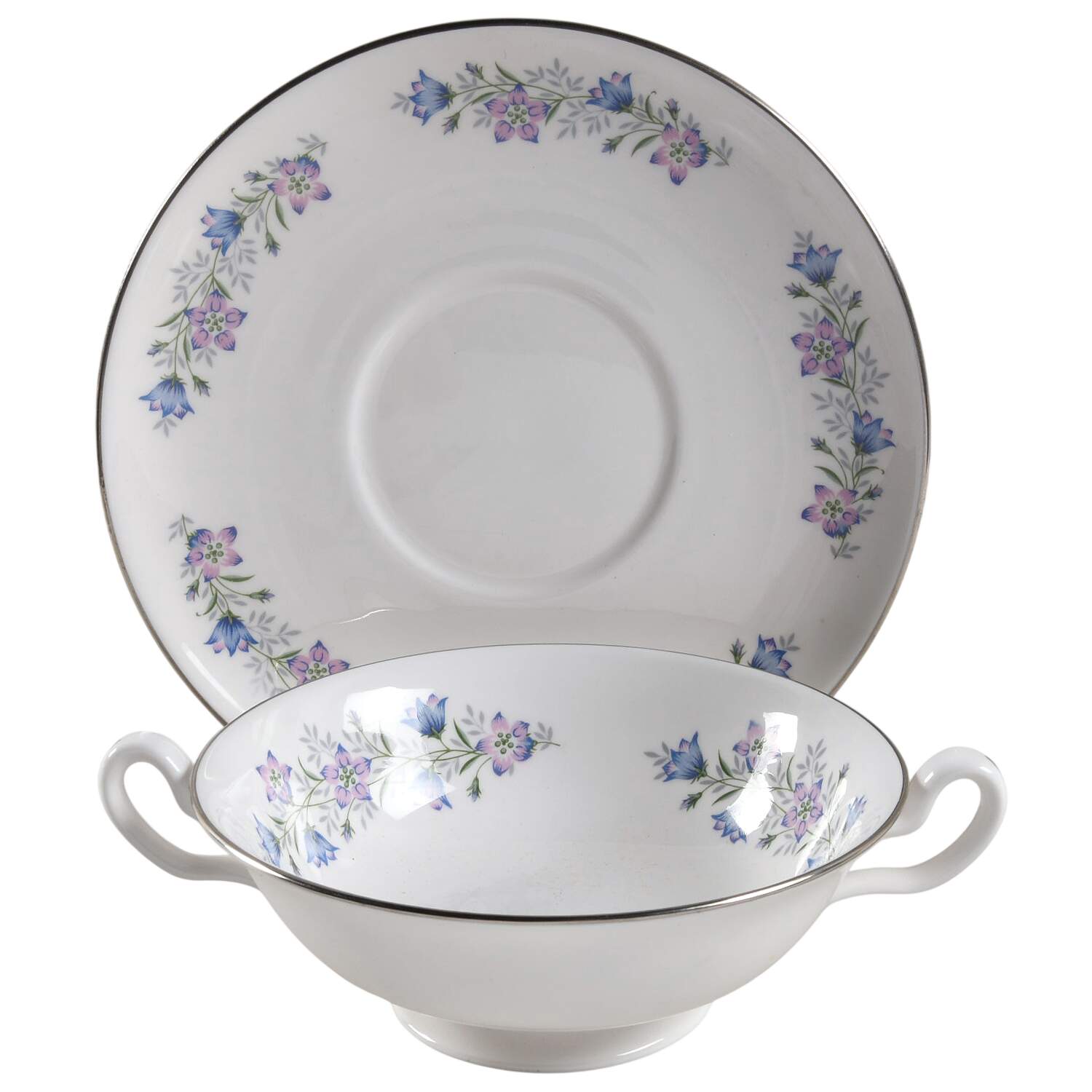 Maytime Footed Cream Soup Bowl & Saucer Set by Spode-1