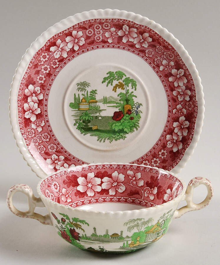 Merriemount Cream Soup Bowl & Saucer Set by Spode-1