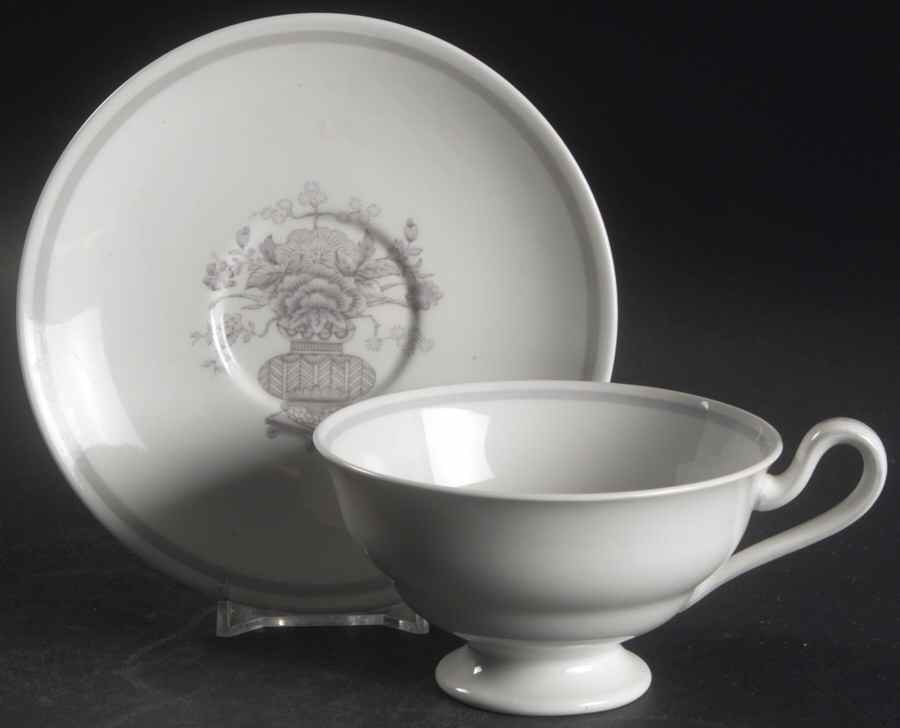 Ming Gray (Smooth, No Trim) Footed Cup & Saucer Set by Spode-1