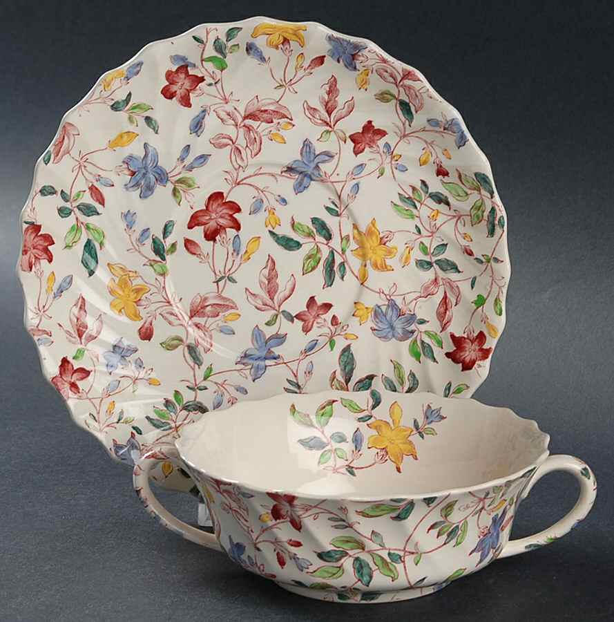 Morning Glory Flat Cream Soup Bowl & Saucer Set by Spode-1