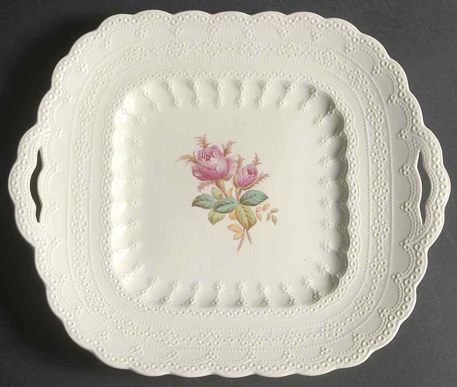 Moss Rose (Jewel Shape) Square Handled Cake Plate by Spode-1