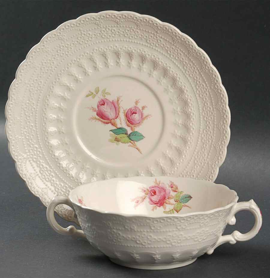 Moss Rose (Jewel Shape) Flat Cream Soup Bowl & Saucer Set by Spode-1