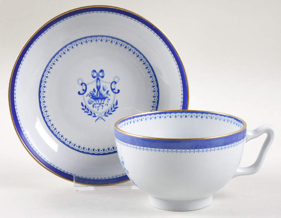 Newburyport Blue (Gold Trim) Canton Shape Footed Cup & Saucer Set by Spode-1