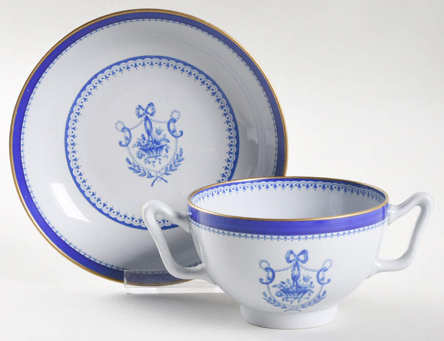 Newburyport Blue (Gold Trim) Flat Bouillon Cup & Saucer by Spode-1