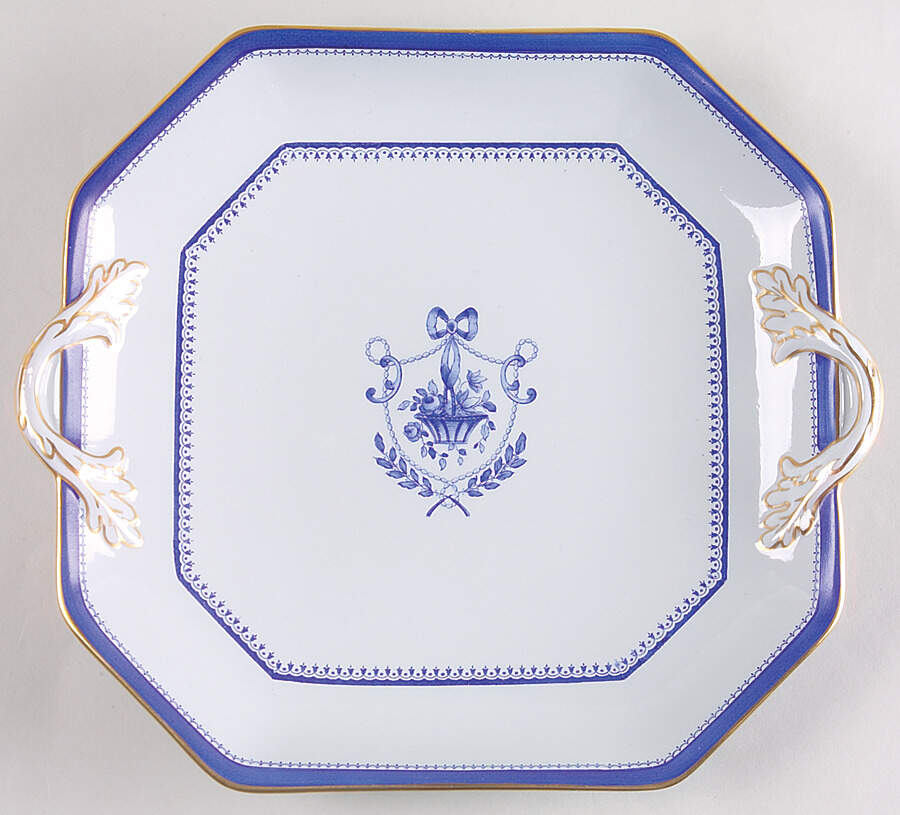 Newburyport Blue (Gold Trim) Square Handled Cake Plate by Spode-1