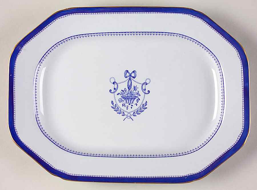 Newburyport Blue (Gold Trim) 12" Oval Serving Platter by Spode-1