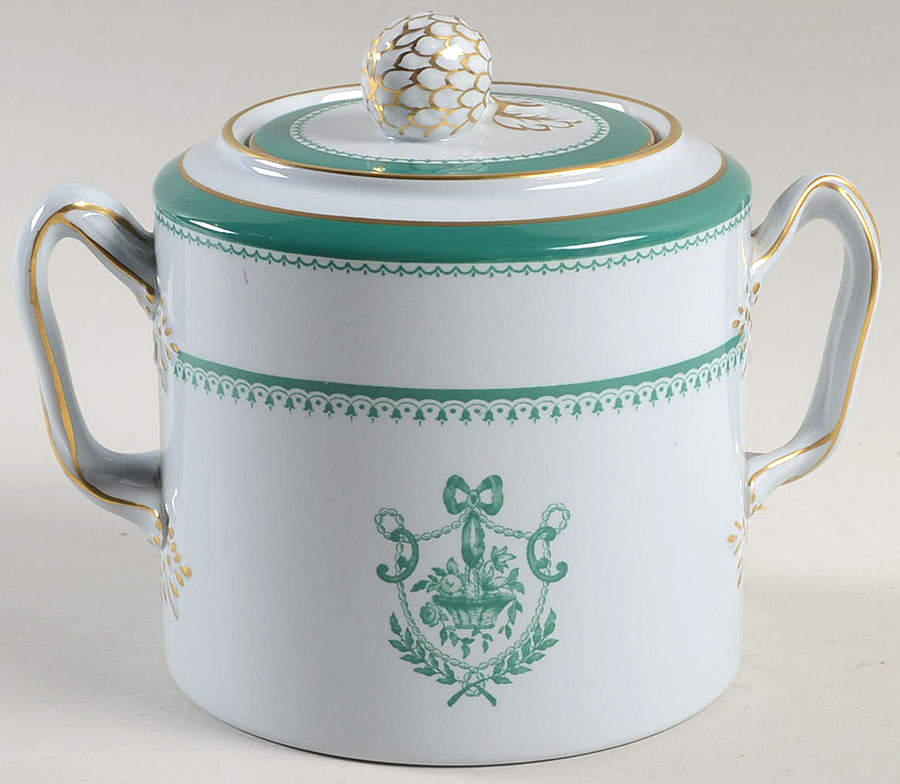 Newburyport Green (Gold Trim, No Verge Line) Sugar Bowl & Lid by Spode-1