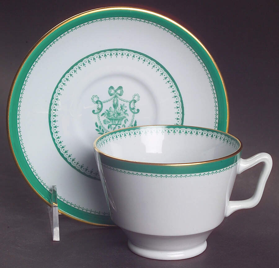 Newburyport Green (Gold Trim, No Verge Line) London Shape Footed Cup & Saucer Set by Spode-1
