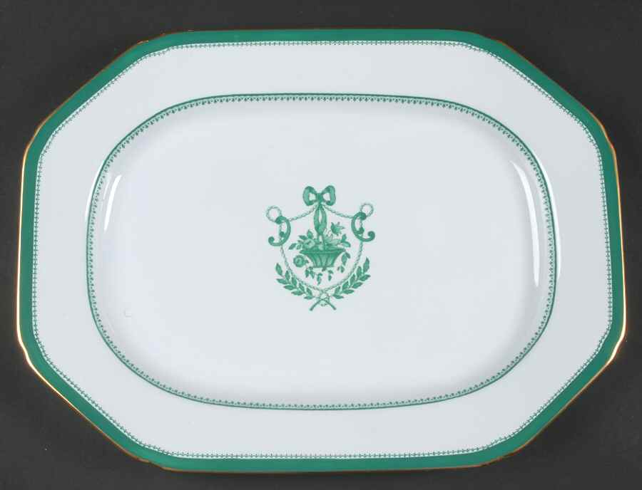 Newburyport Green (Gold Trim, No Verge Line) 14" Oval Serving Platter by Spode-1