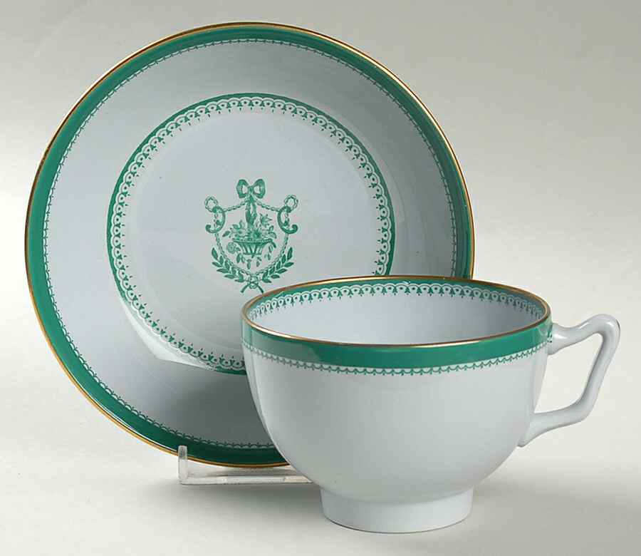 Newburyport Green (Gold Trim, No Verge Line) Canton Shape Oversized Cup & Saucer Set by Spode-1