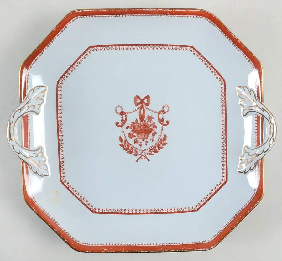 Newburyport Red (Gold Trim) Square Handled Cake Plate by Spode-1