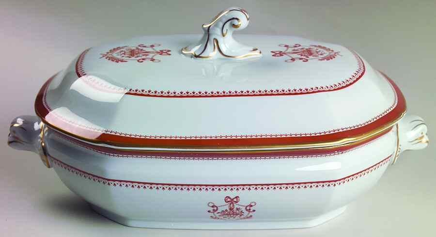 Newburyport Red (Gold Trim) Oval Covered Vegetable by Spode-1