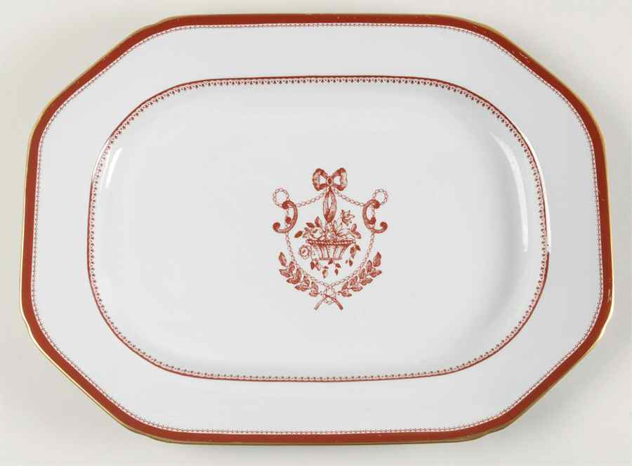 Newburyport Red (Gold Trim) 14" Oval Serving Platter by Spode-1