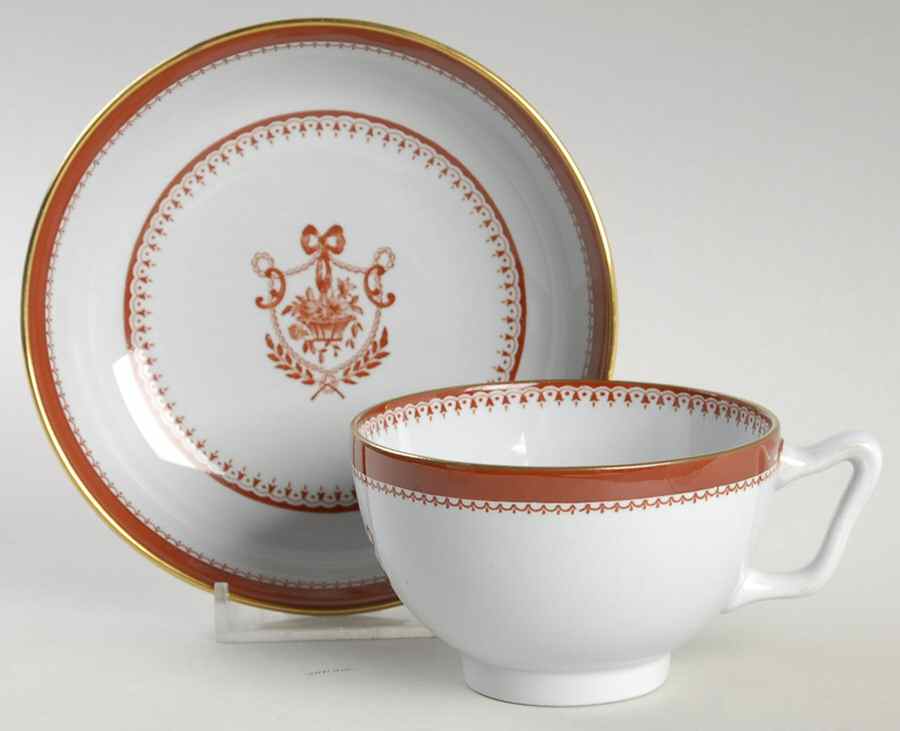 Newburyport Red (Gold Trim) Canton Shape Footed Cup & Saucer Set by Spode-1