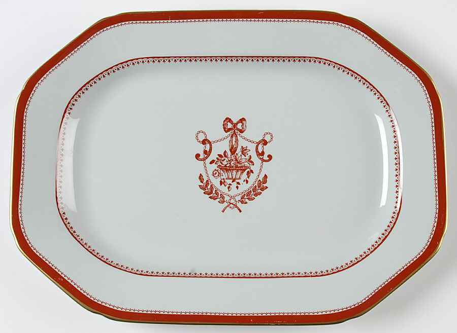 Newburyport Red (Gold Trim) 12" Oval Serving Platter by Spode-1