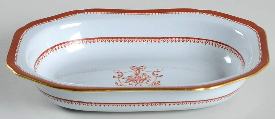 Newburyport Red (Gold Trim) 9" Oval Vegetable Bowl by Spode-1