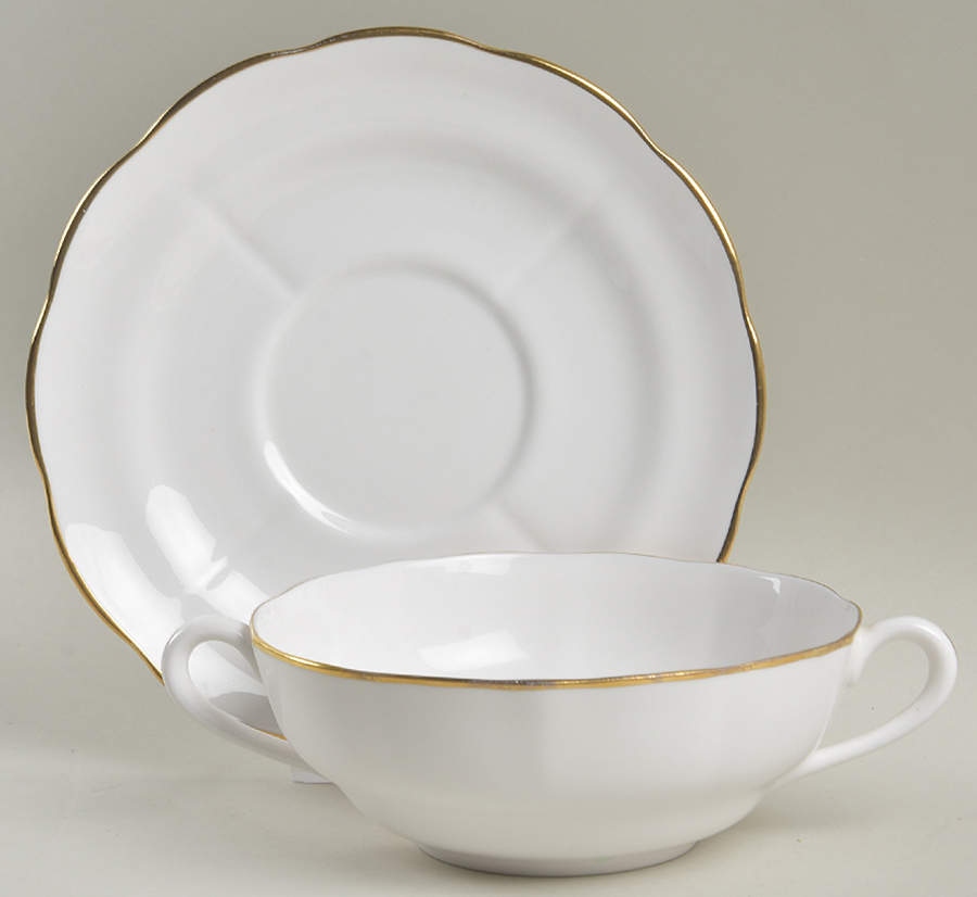 Nordic (Gold Trim) Flat Cream Soup Bowl & Saucer Set by Spode-1