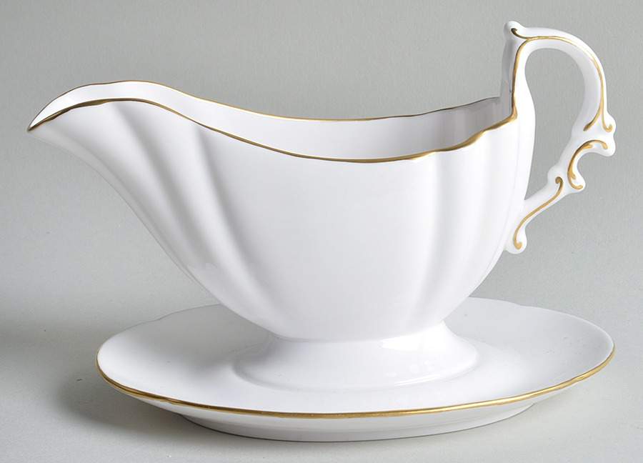Nordic (Gold Trim) Gravy Boat with Attached Underplate by Spode-1