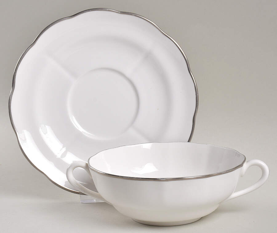 Nordic (Platinum Trim) Flat Cream Soup Bowl & Saucer Set by Spode-1