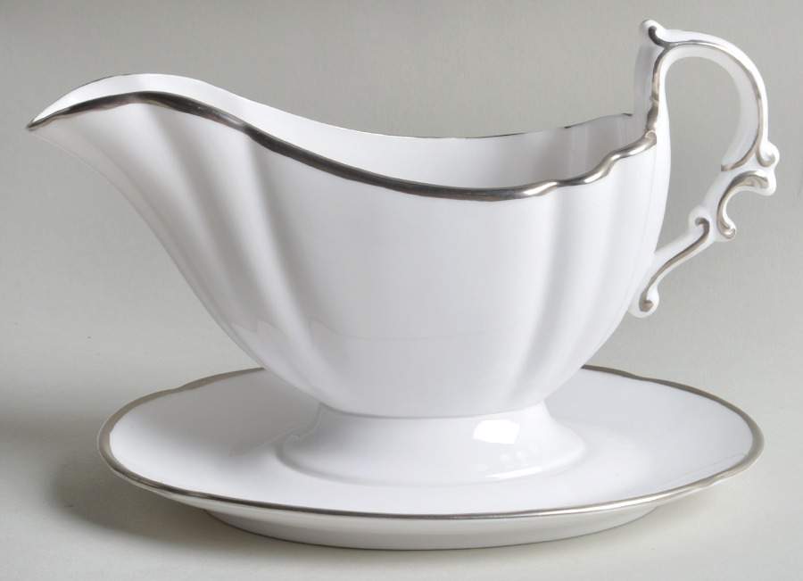 Nordic (Platinum Trim) Gravy Boat with Attached Underplate by Spode-1