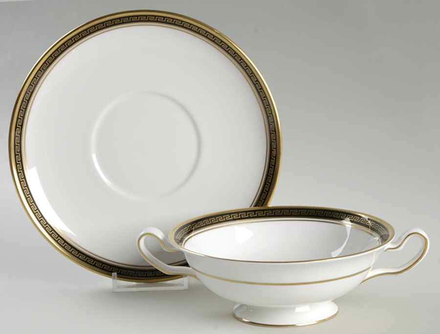 Odyssey Black Footed Cream Soup Bowl & Saucer Set by Spode-1