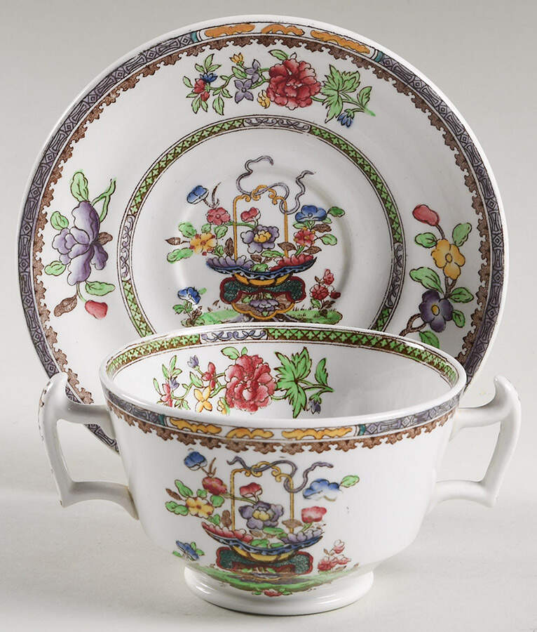 Old Bow (No Trim) Footed Bouillon Cup & Saucer by Spode-1