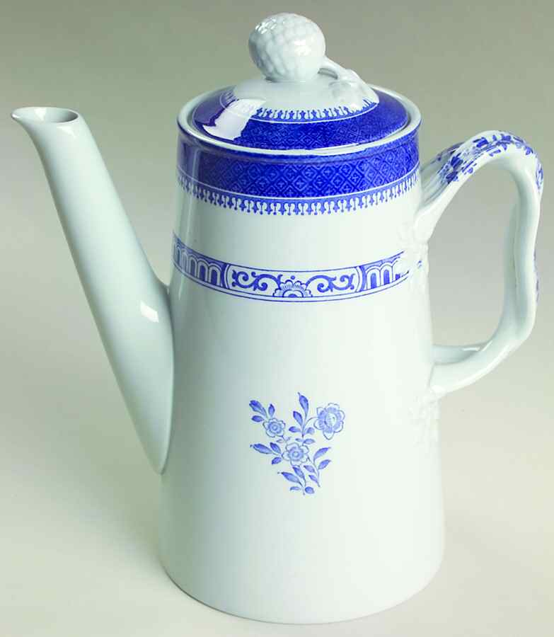 Old Bedford Blue Coffee Pot & Lid by Spode-1