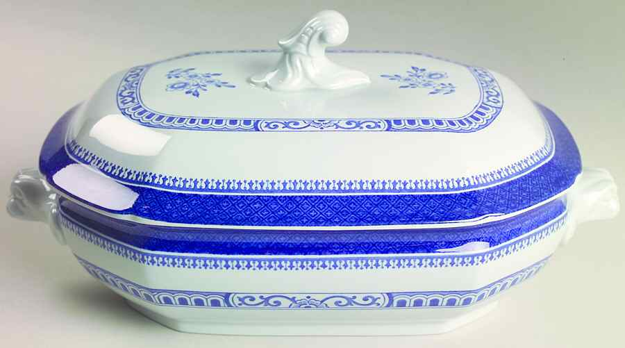 Old Bedford Blue Oval Covered Vegetable by Spode-1