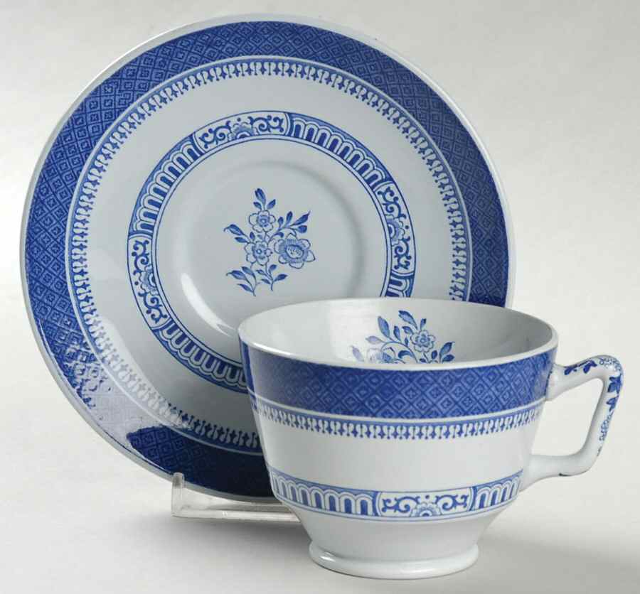 Old Bedford Blue London Shape Footed Cup & Saucer Set by Spode-1