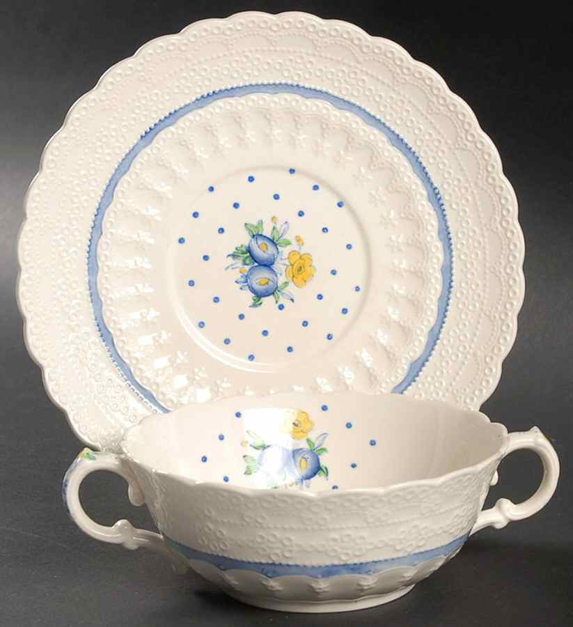 Old Concord Blue (Jewel) Flat Cream Soup Bowl & Saucer Set by Spode-1