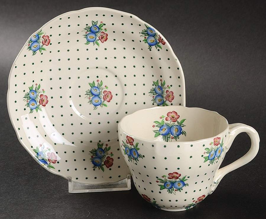 Old Concord Green Dots Flat Cup & Saucer Set by Spode-1